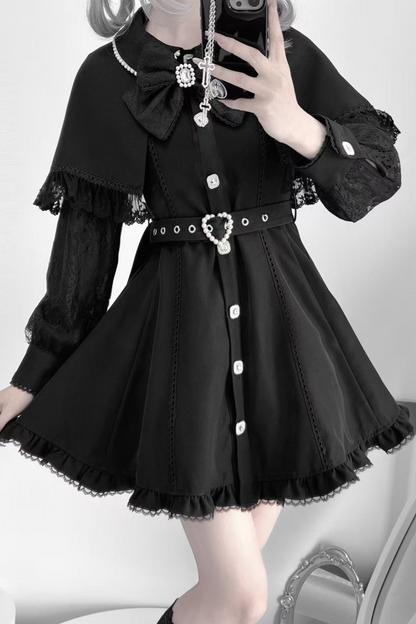 袖付きスイートレースケープドレスカラーパール