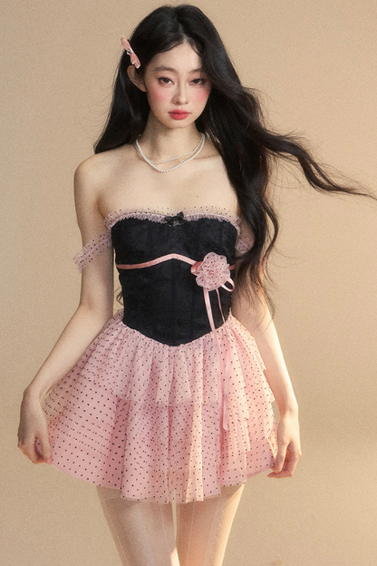 Top Spitze Rosa Tube Schwarzes Kleid