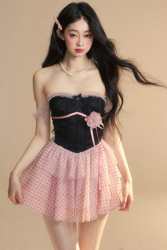 Top Spitze Rosa Tube Schwarzes Kleid