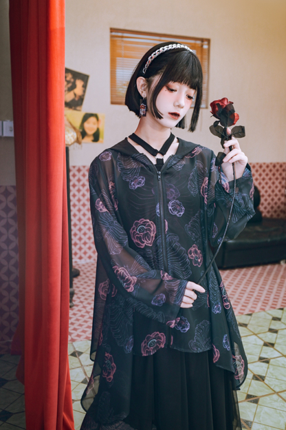 シャツ サンフラワーボーン フード付きシフォン