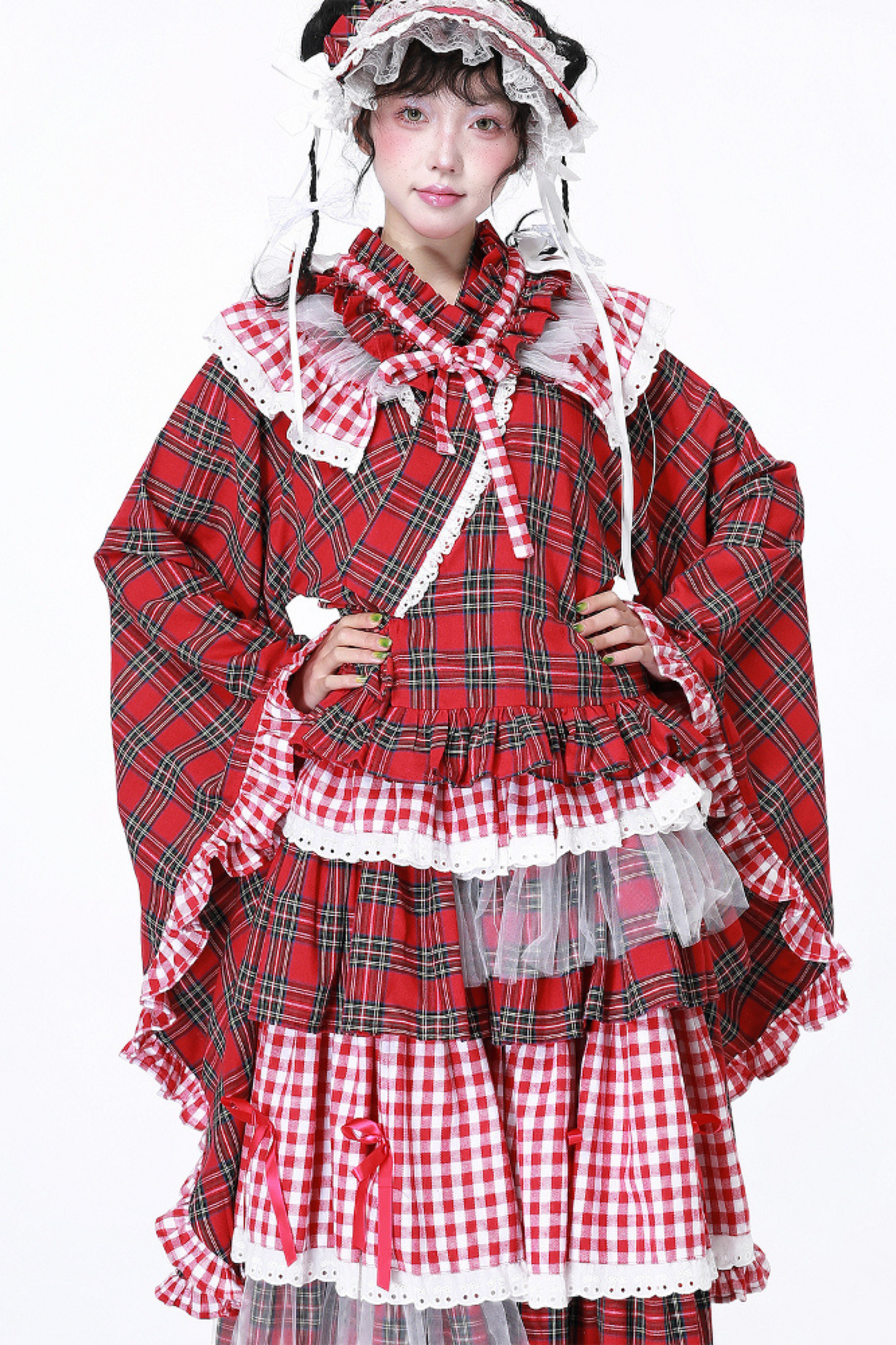 着物風レトロチェックトップス