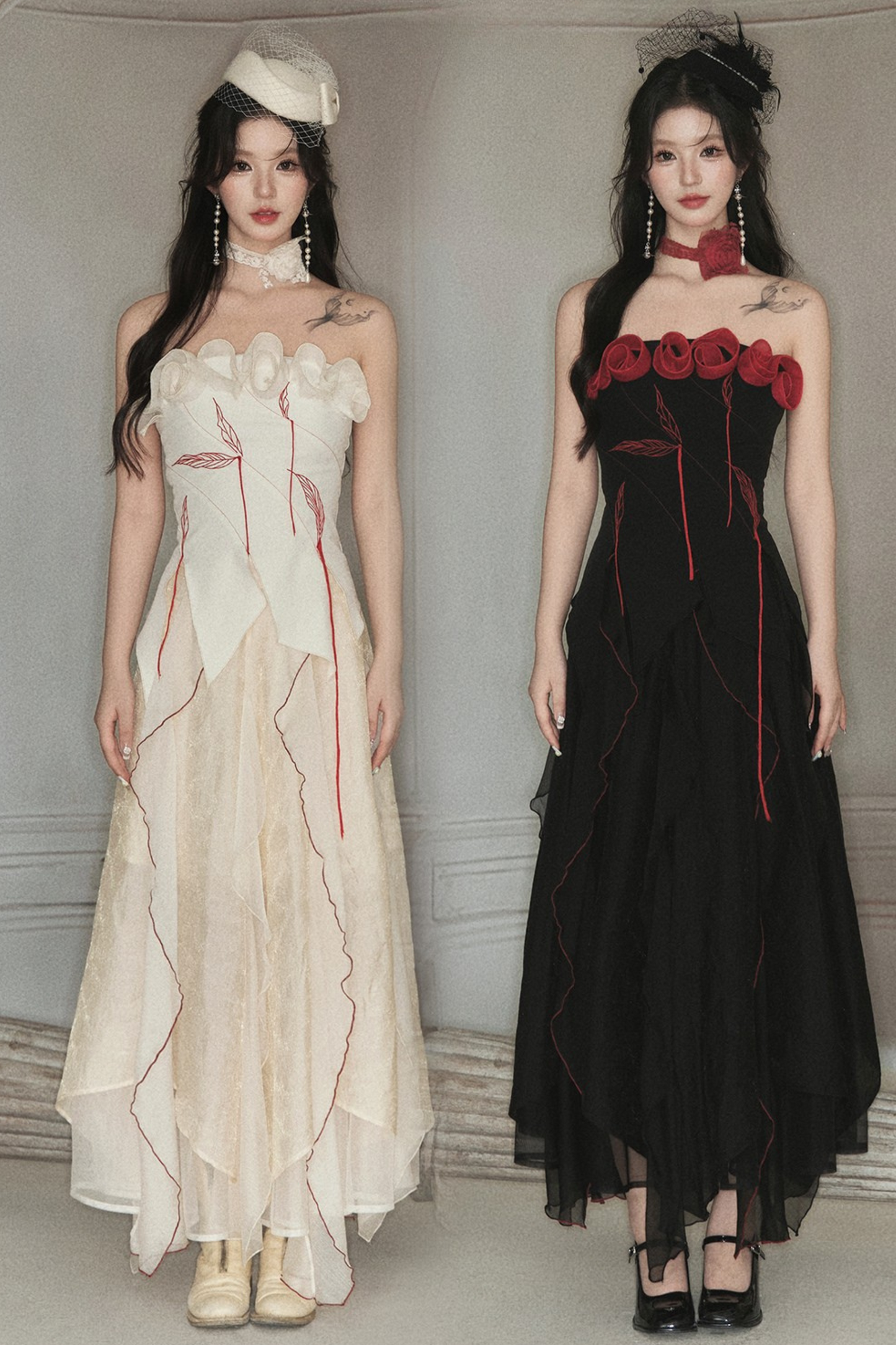 ビスチェ + クラッシュヘビーローズスカート