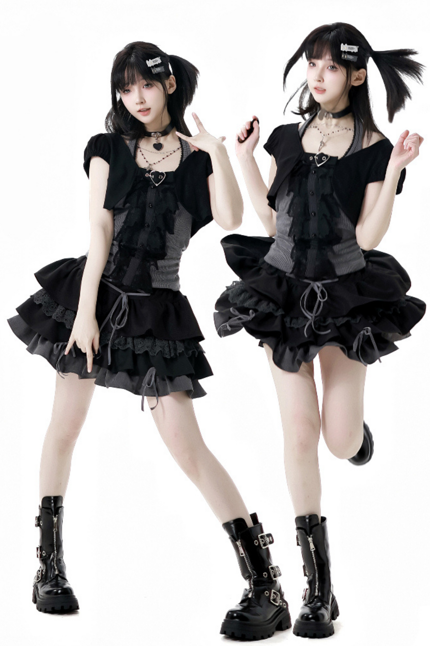 short neck cardigan lace top halter skirt + Vintage