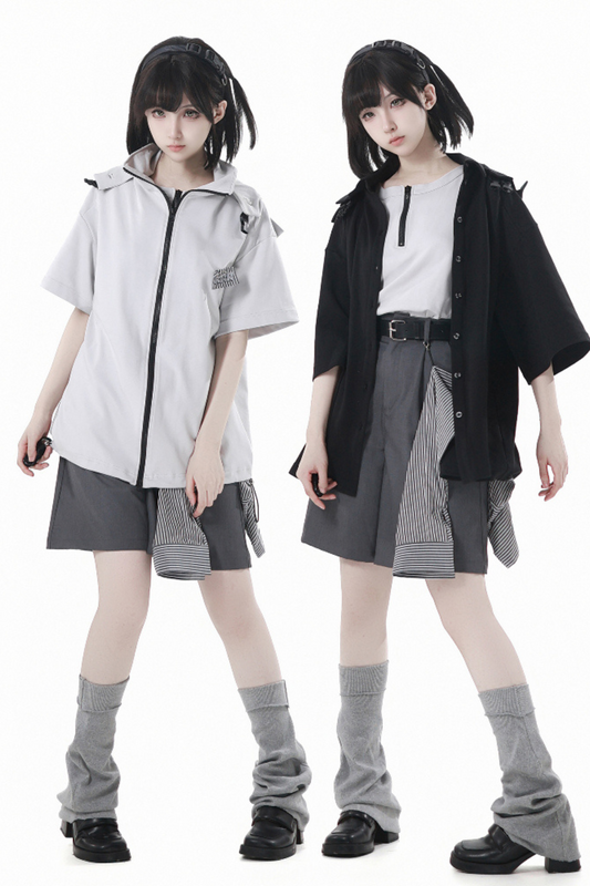 フード付きパンツ トップス ジャケット モード ハーフベスト ノースリーブ +