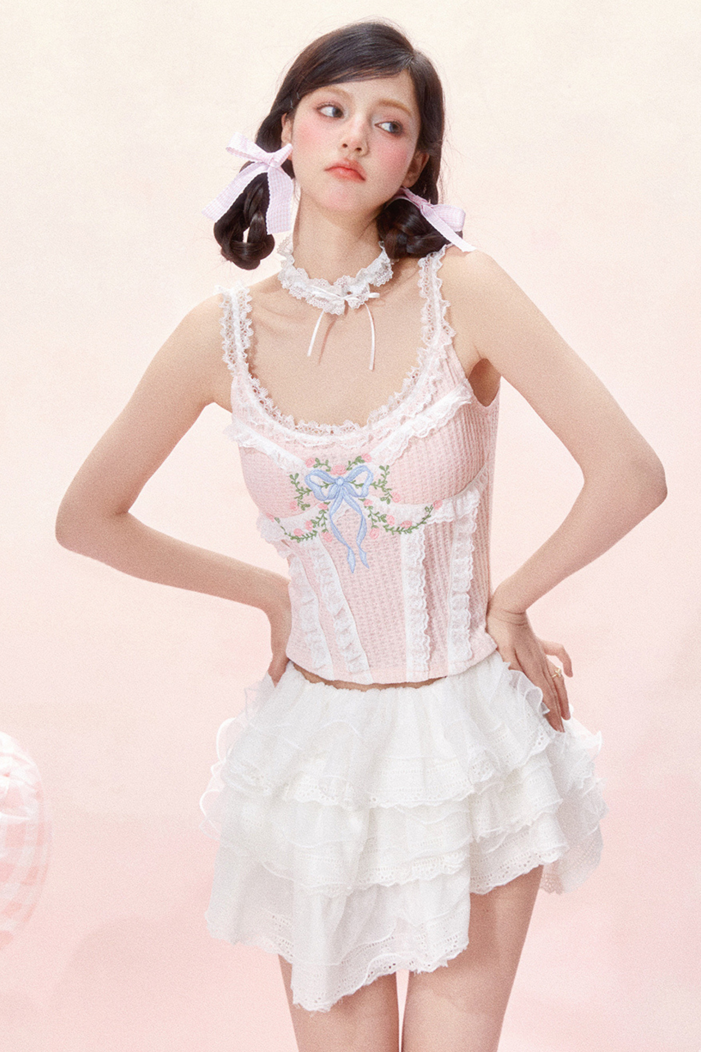 Design Korsett Schleife Süße Spitze Top