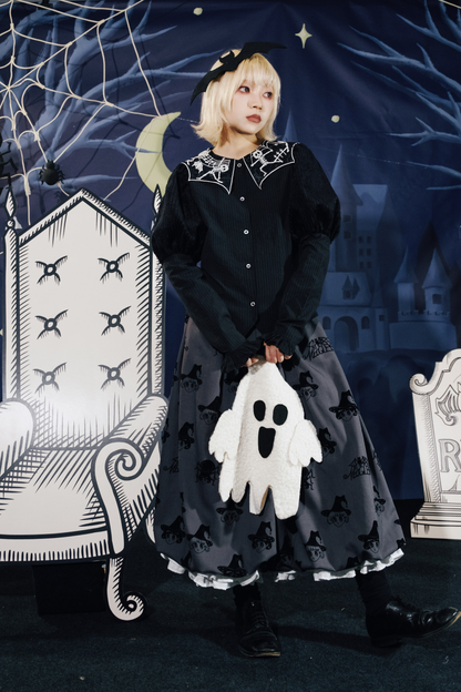 クロップドスリーブ スパイダーカラー パフトップ