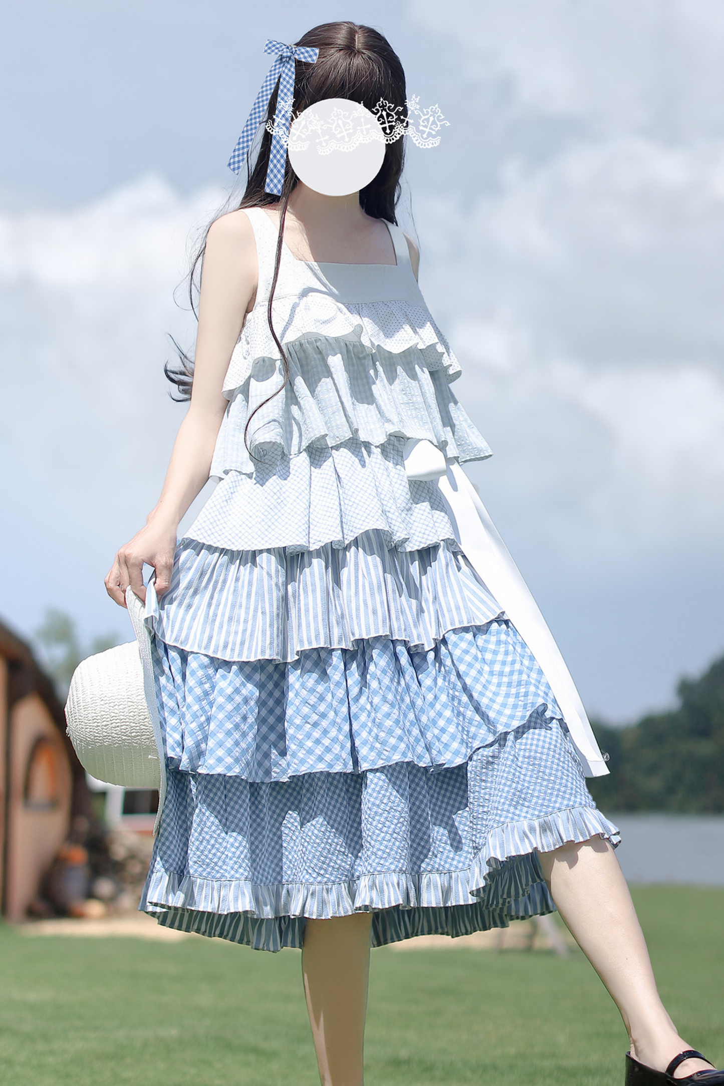 Bandkleid Brosche Himmel gestuft süß + ärmellos