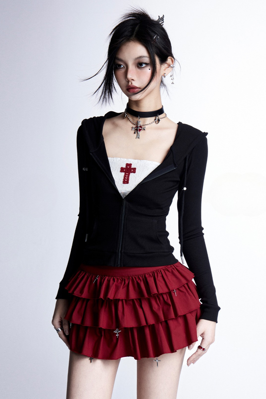 Mode Kreuz Kapuzenkuchen Hoodie Rock cool Tube Top +