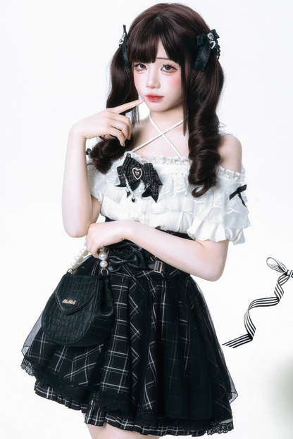 Band + Bluse Rock Produkt Süße Große Mine Bogen Reservierung Taille Hohe