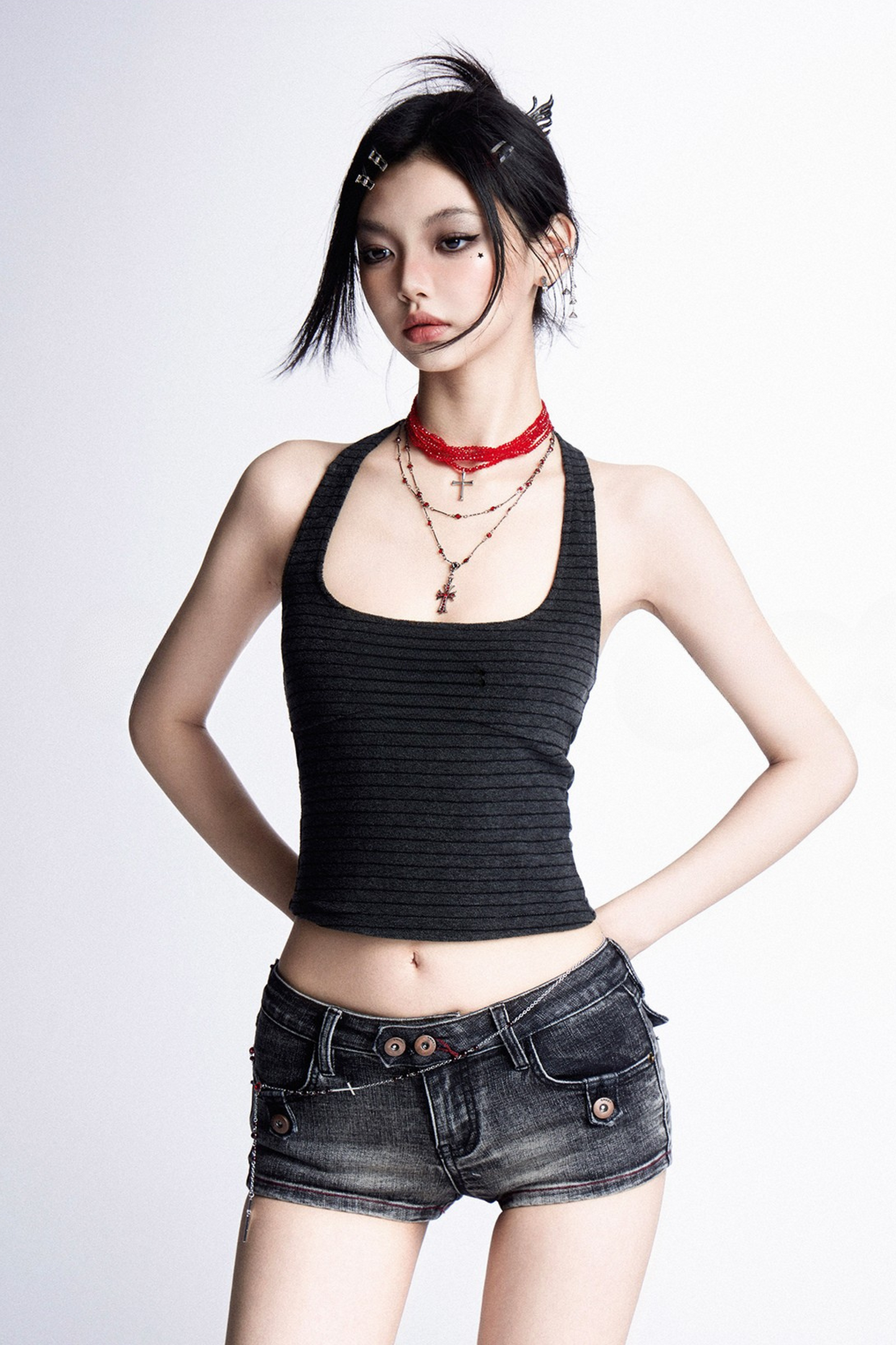 リボンアメリカンストライプストレッチベスト+トップチューブ