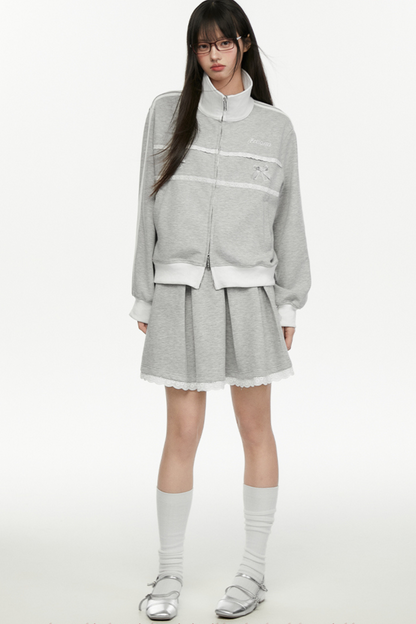 スカートジャケット レース+プリーツリボンライン