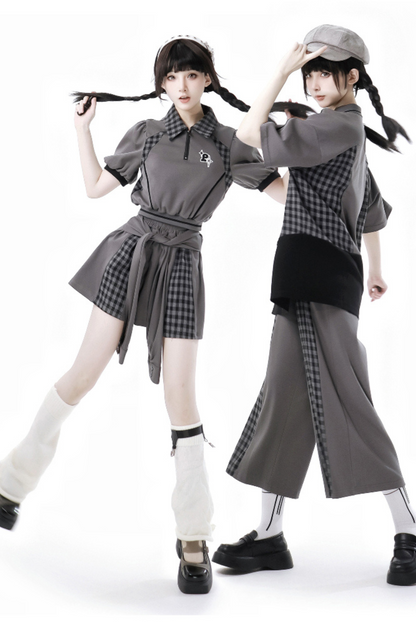 モードトップス チェックパンツ スカート カジュアル ワイド +