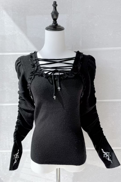 ダークなレースアップトップス Mineデザイン