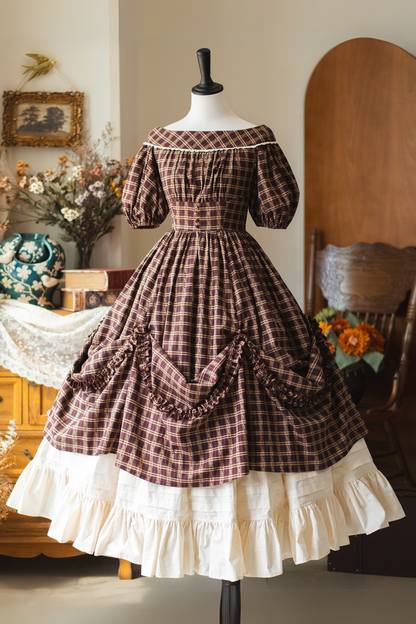 チェックレトロワードロリータペチコートドレスフォレスト+
