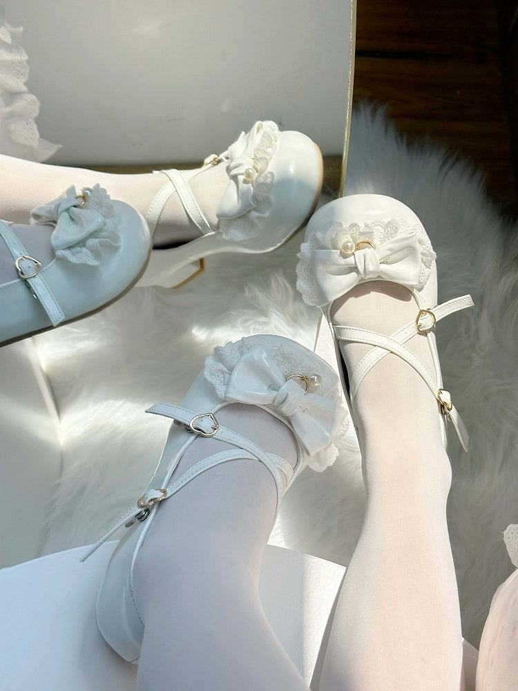 Mary White Lace 2.5cm with Low-heel Sweet Details Janes Bow Trim Lolita