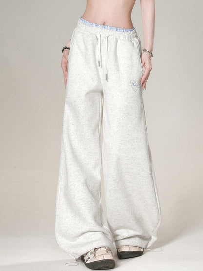 Stickerei Hell Weites Bein Grau Und Schnitt Buchstabenhose Trim Herz Spitze