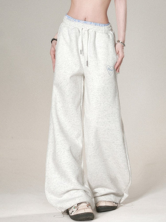 Stickerei Hell Weites Bein Grau Und Schnitt Buchstabenhose Trim Herz Spitze