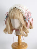 Haarband mit süßen rosa-blauen Perlenclips und gerüschter Lolita-Schleife