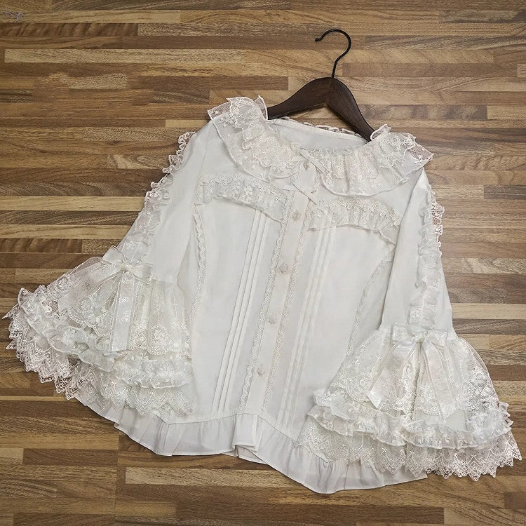 ブラウス ホワイトネックライン 3/4フリルロリータスリーブ