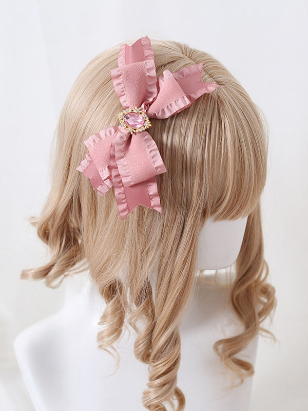Lolita Sweet Hairclip Pink Large Rhinestone Bowknot
