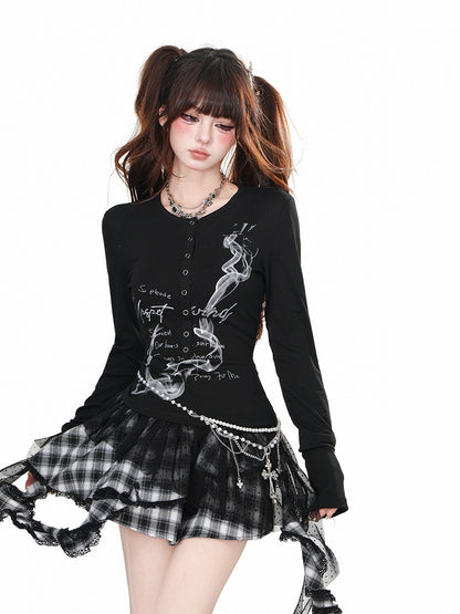 Rot/Schwarzes, schmal geschnittenes Bittersweet-Top mit Rundhalsausschnitt