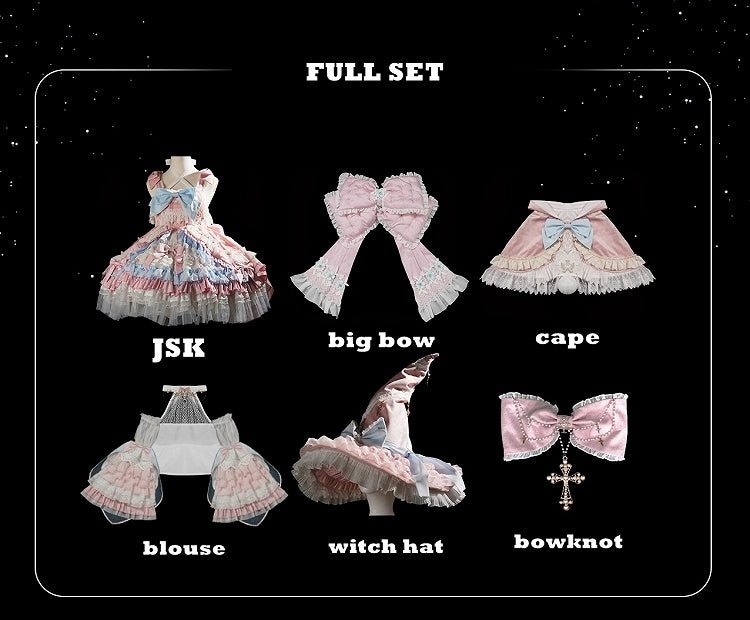 Pink and Blue High Waist Sweet Witchy Dress Lolita Jumper Skirt Full Set