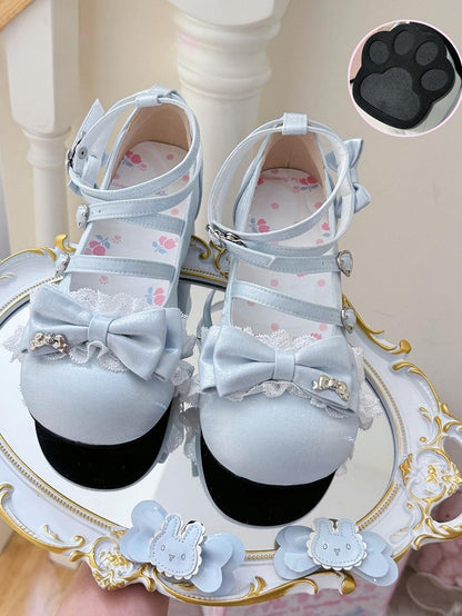 Mary Round - Toe Lolita Sweet with Bow Satin Blue Janes Details
