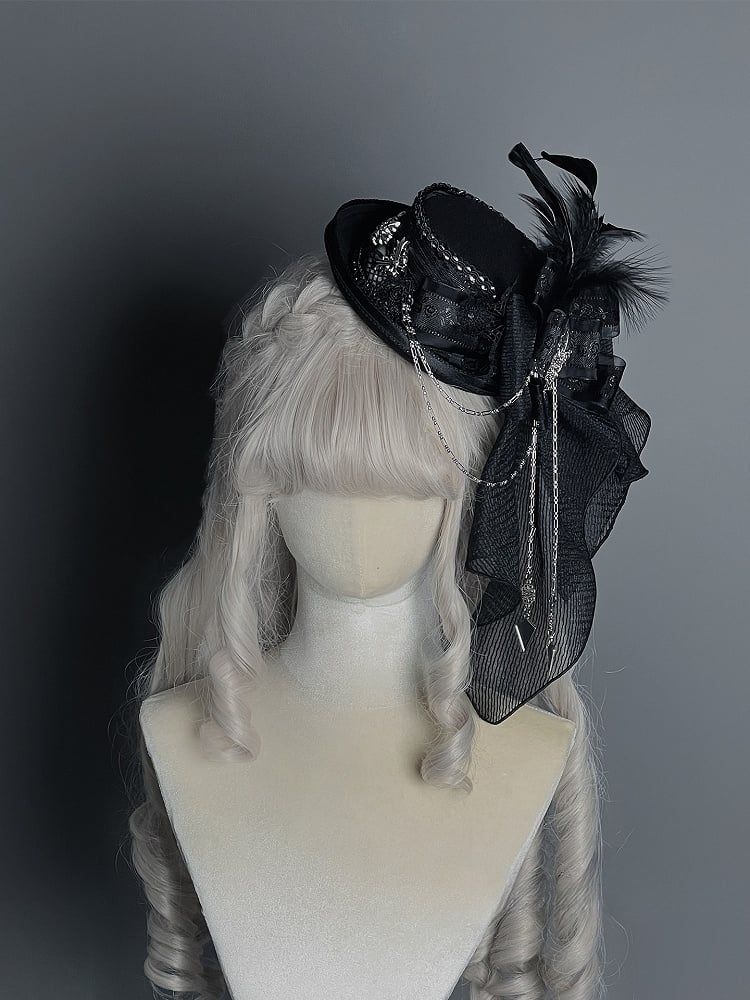 Hat Chain Black Lolita with Feathers Mini Decorations Gothic and