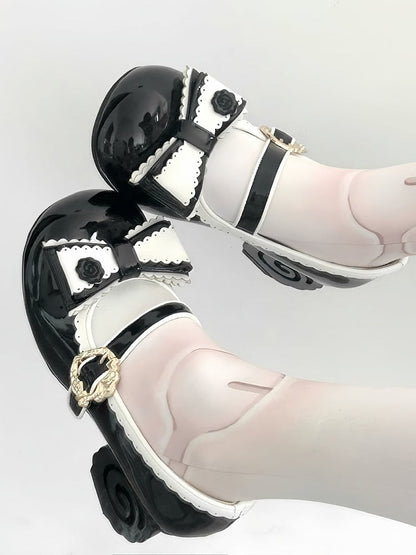 Snap  Mid-heel Narutomaki Black Mary Janes with Sweet Details Closure Lolita