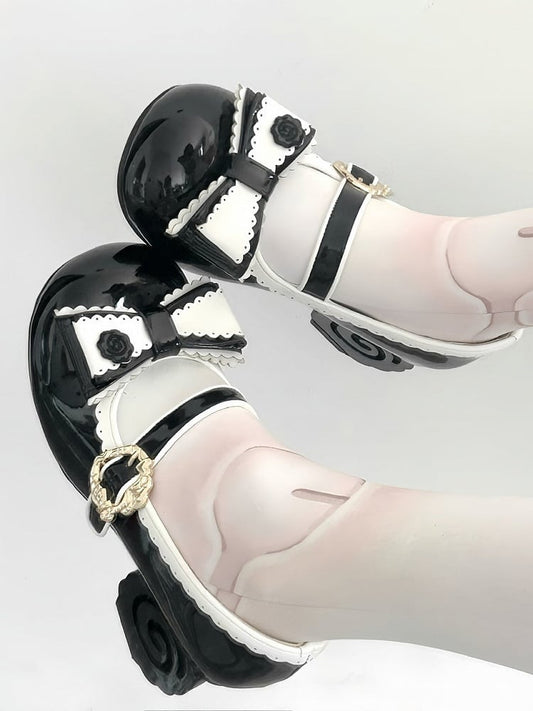 Snap  Mid-heel Narutomaki Black Mary Janes with Sweet Details Closure Lolita