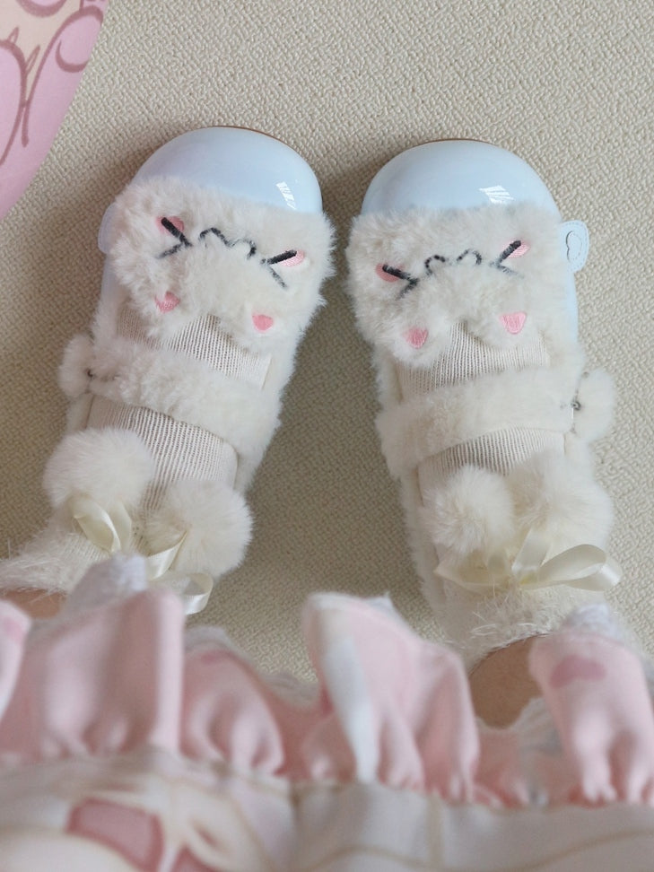 Blue Flat Sweet Kitty Fleece-Lined Baby with Plush Shoes