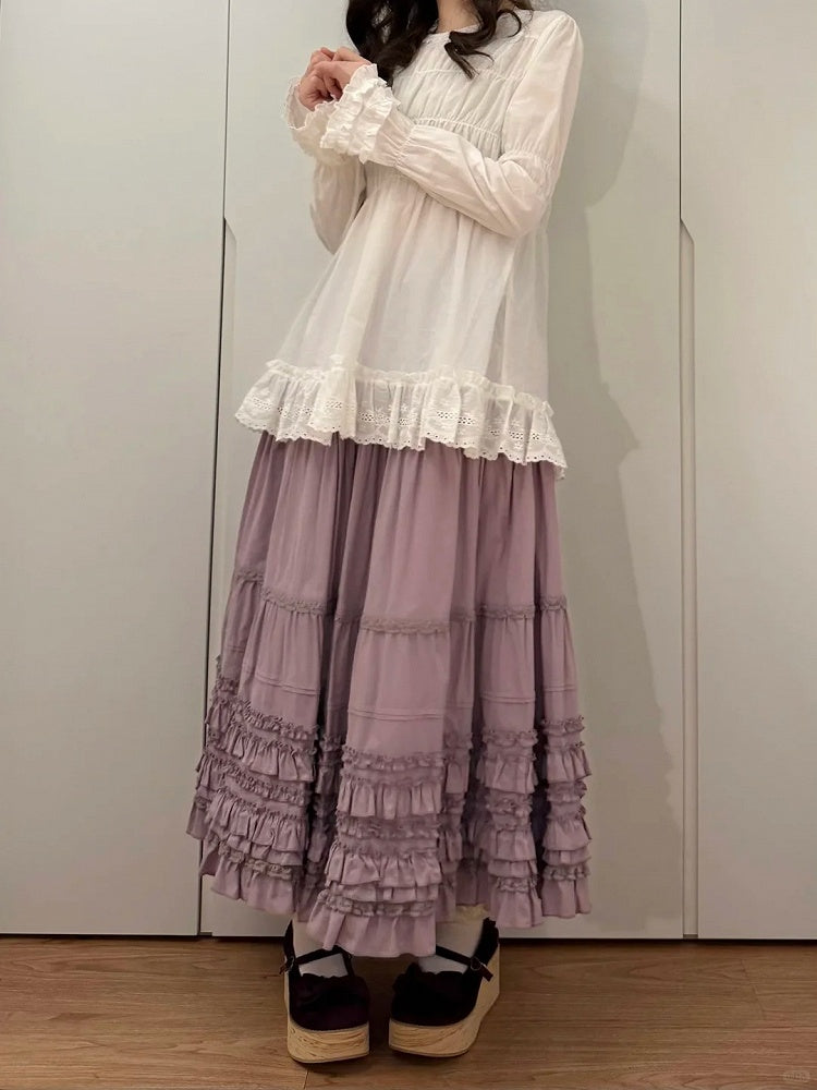 Loose Skirt Ruffled Multi-Layer Lolita Cotton Hem Purple Elegant