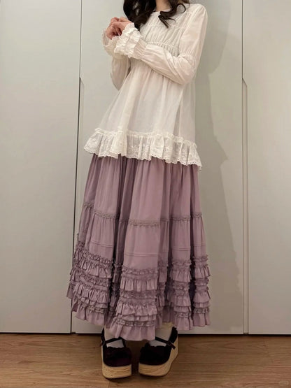 Loose Skirt Ruffled Multi-Layer Lolita Cotton Hem Purple Elegant