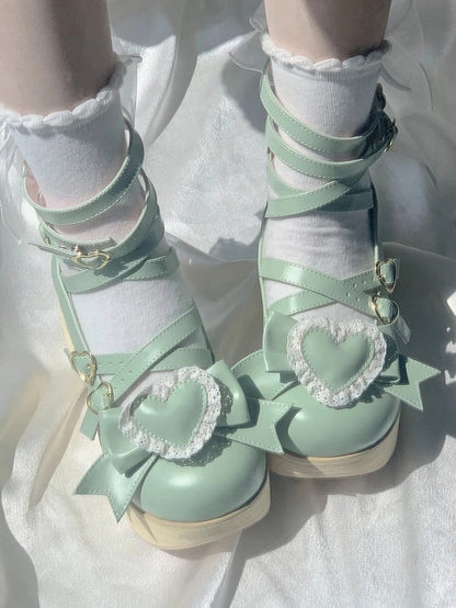 Lolita - Sweet Greaa Platform Green 6.5cm Janes Mary Crisscross Design