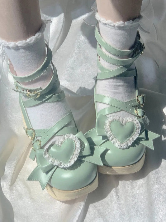 Lolita - Sweet Greaa Platform Green 6.5cm Janes Mary Crisscross Design
