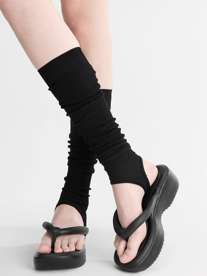 Thin Ballet-Style Footed Black/White/Gray Warmers Leg