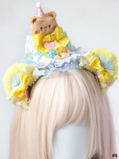 Lolita Clips Bear Ear Yellow Blue Sweet With Hairclip/Hairband/KC/Mini Plush Bowknot Hat