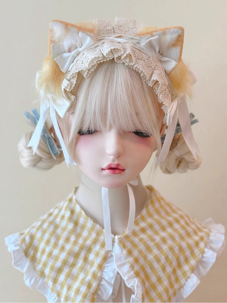 with Ears Accents Lace Light Fur Cat Orange Hairband Bow Faux