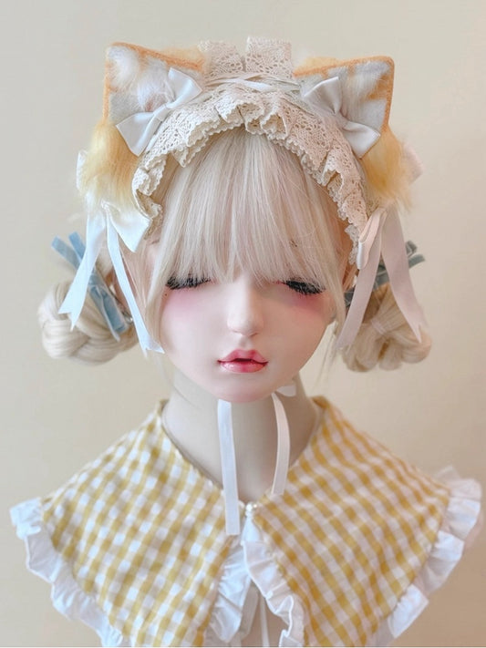 with Ears Accents Lace Light Fur Cat Orange Hairband Bow Faux