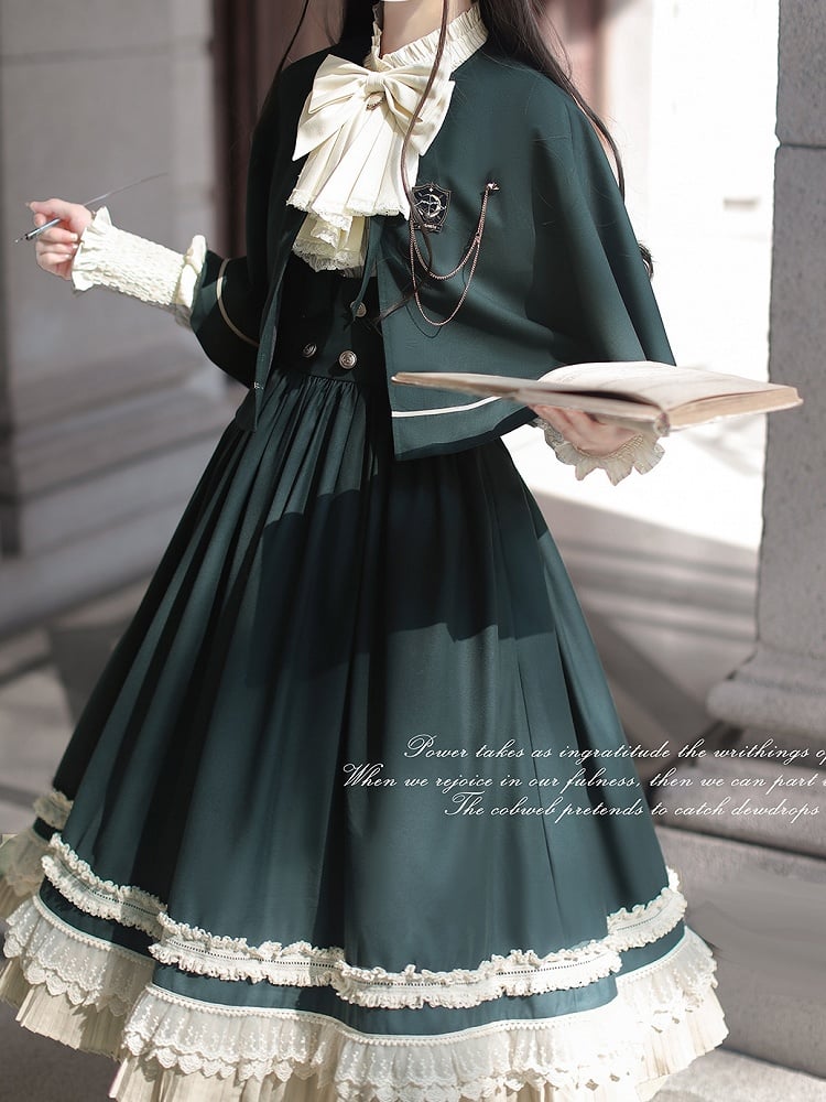 Neckline Dark Green 43cm Cape with Self-tie at Straps