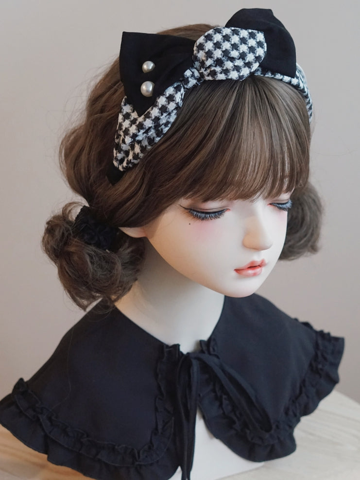 大きなKCリボン、黒、ビーズ、白