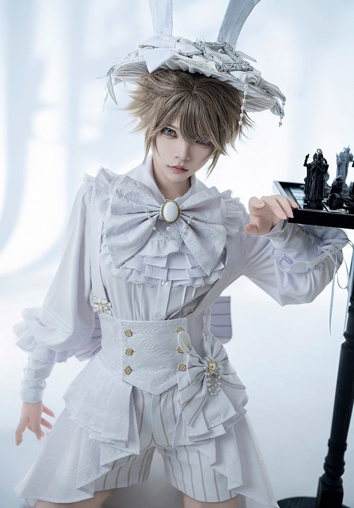 シアターファッション ペプラムコルセット 裾ベルト ホワイト王子 バニーウエスト カスケードプリーツ フラウンス