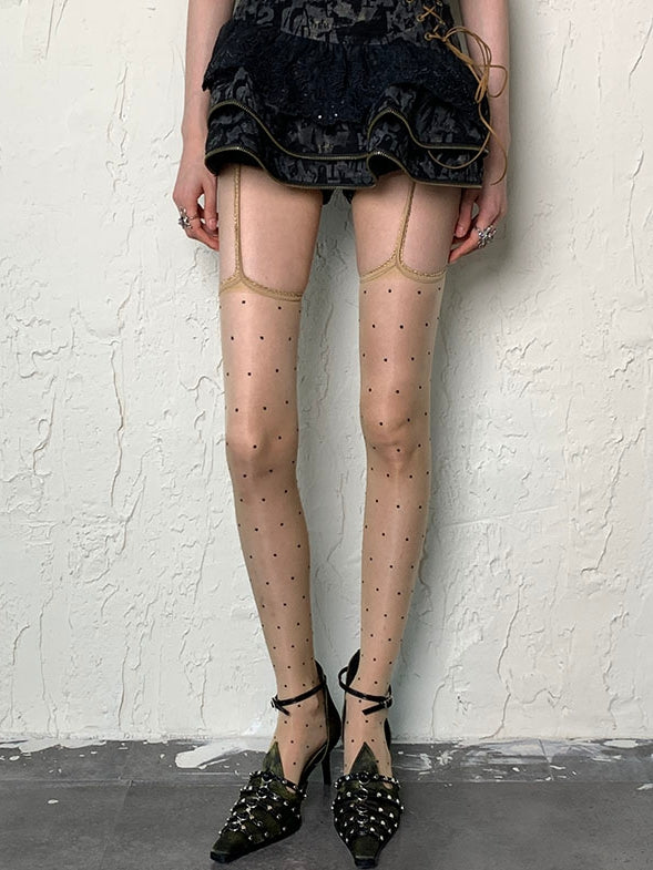 Suspender Y2K Stockings Pattern Polka-dot Gray/Black/Nude/White