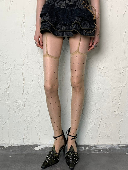 Suspender Y2K Stockings Pattern Polka-dot Gray/Black/Nude/White