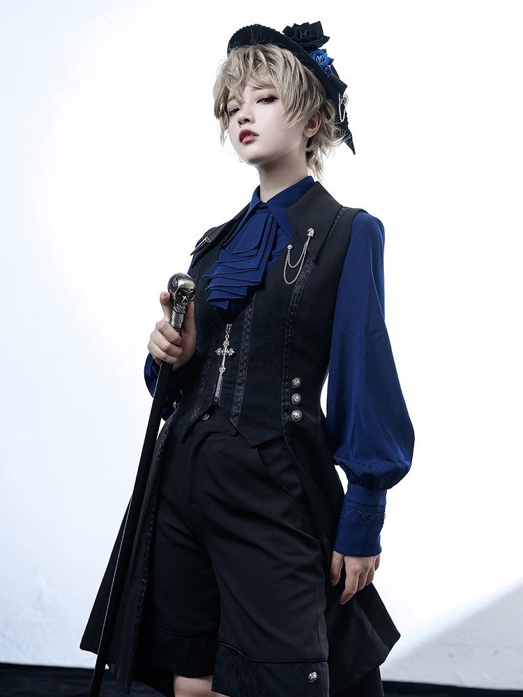 ブルーのラムレッグシャツ ジャボ ロリータスリーブ 王子クライン