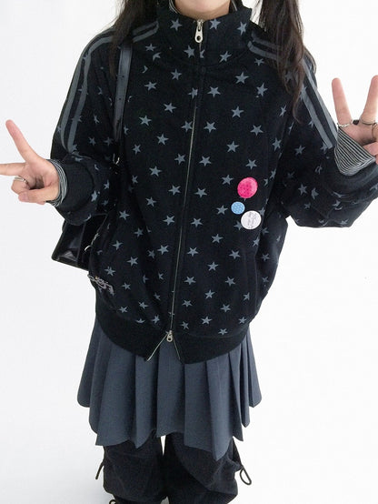 Collar Star Y2K Stand Motif Jacket Black with