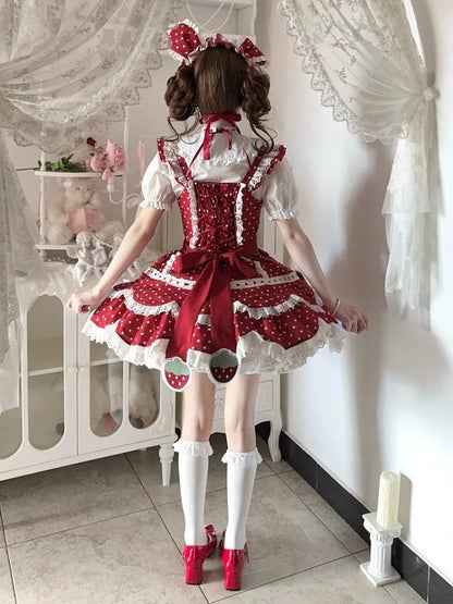 and Details Themed Lace JSK Dot Strawberry Lolita with Vintage Dress Bow Red Polka