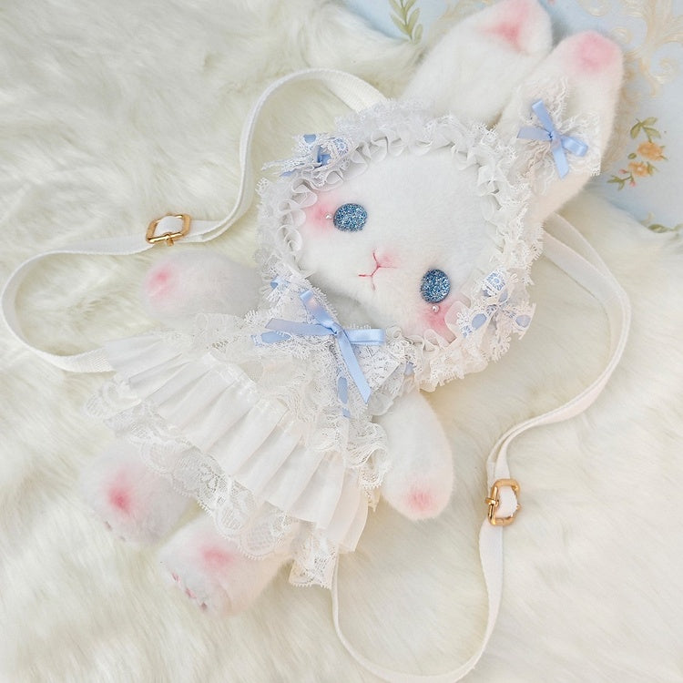 Convertible Standing-eared Bag Bunny with White Details Bowknot Red Cute Strap