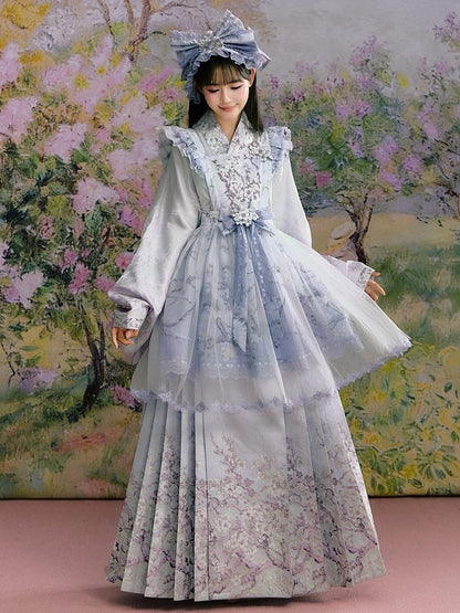 Lavender Floral Pleated Hanfu Skirt - Yimu Walnut