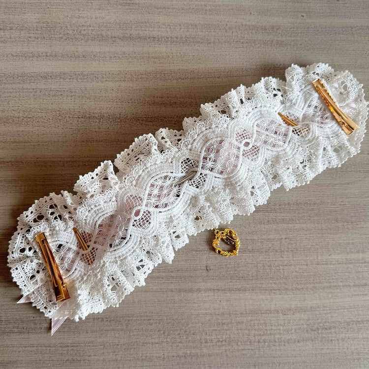 Ruffled Hairband (White/Black) Lace Sweet